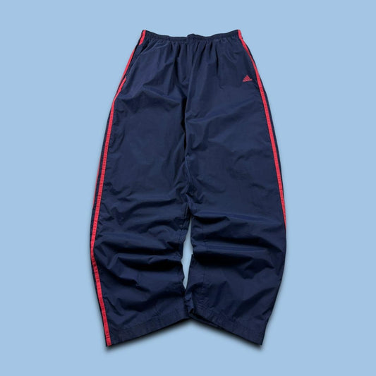 VINTAGE Y2K ADIDAS WIDE LEG BAGGY TRACKSUIT BOTTOMS NAVY RED