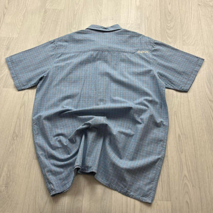 VINTAGE Y2K ANIMAL CHECKERED SHORT SLEEVE SHIRT BLUE