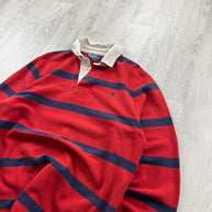 VINTAGE Y2K RALPH LAUREN STRIPED LONG SLEEVE RUGBY POLO SHIRT RED