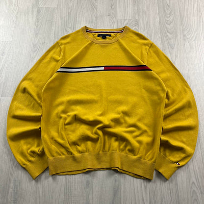 VINTAGE Y2K TOMMY HILFIGER FLAG KNITTED JUMPER YELLOW (M)