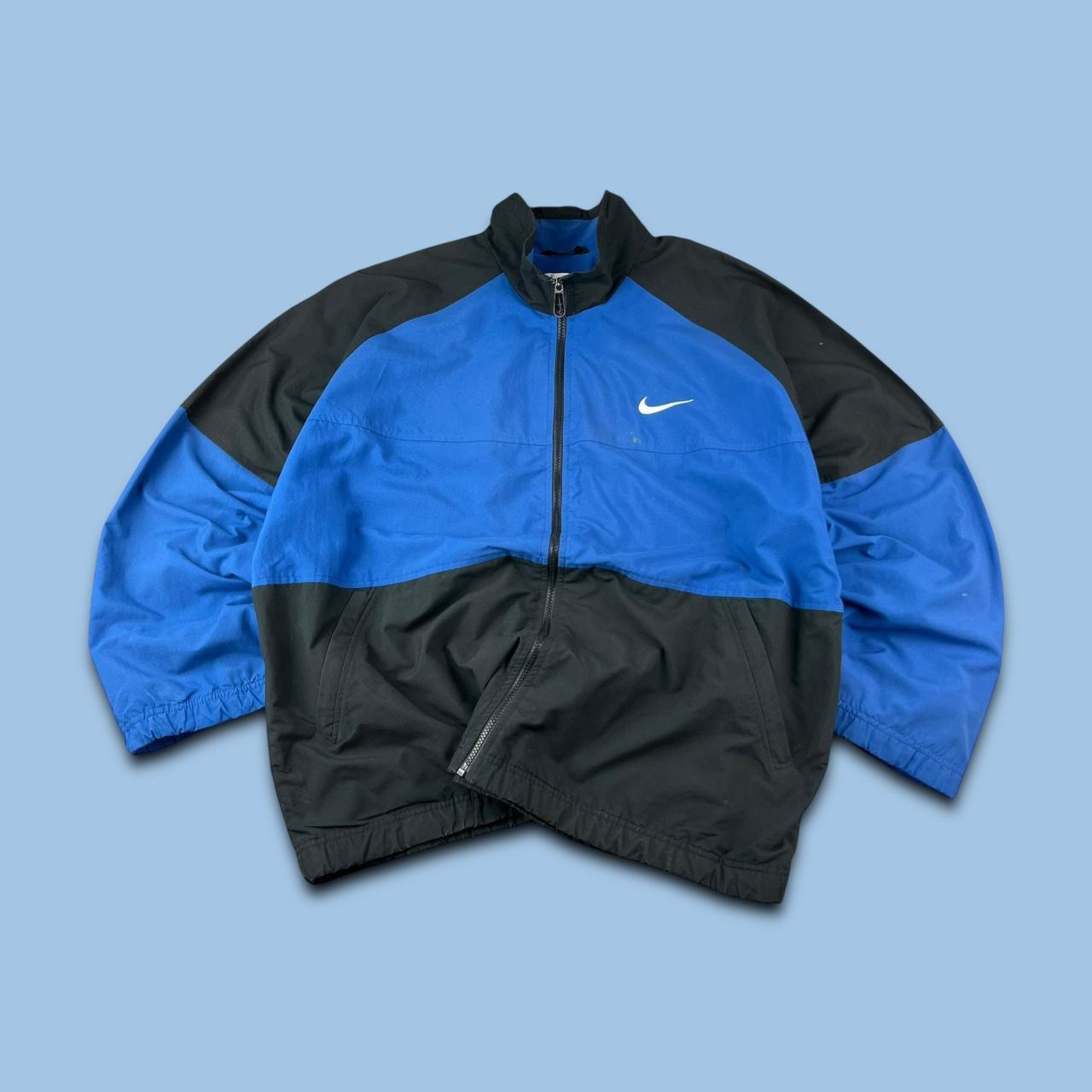 VINTAGE 90s NIKE SPORTY WINDBREAKER TRACKSUIT JACKET BLUE / BLACK