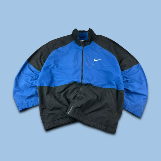 VINTAGE 90s NIKE SPORTY WINDBREAKER TRACKSUIT JACKET BLUE / BLACK
