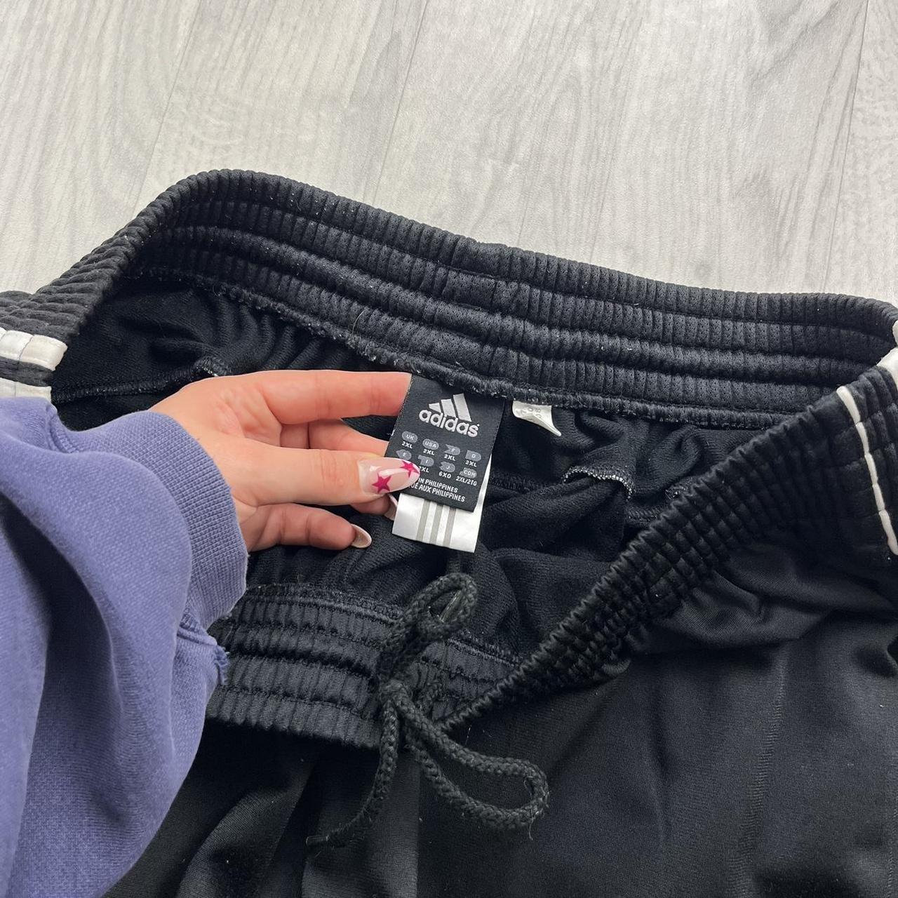 VINTAGE Y2K ADIDAS SIDE STRIPE TECHNICAL BAGGY TRACKSUIT BOTTOMS BLACK WHITE (2XL)