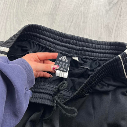 VINTAGE Y2K ADIDAS SIDE STRIPE TECHNICAL BAGGY TRACKSUIT BOTTOMS BLACK WHITE (2XL)