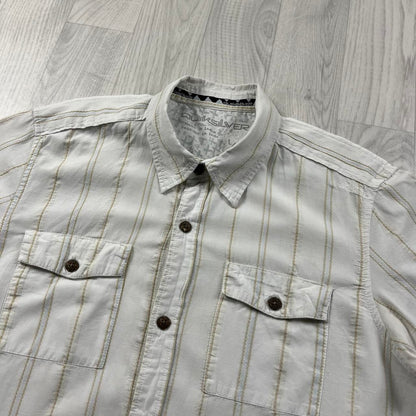VINTAGE Y2K QUIKSILVER STRIPED SHORT SLEEVE SHIRT WHITE