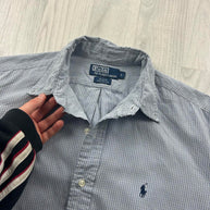 VINTAGE 00s RALPH LAUREN CHECKERED CROPPED SHORT SLEEVE BUTTON UP SHIRT BLUE