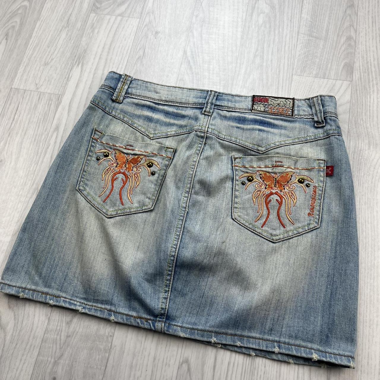 VINTAGE Y2K REMINISCENCE DENIM EMBROIDERED MINI SKIRT BLUE
