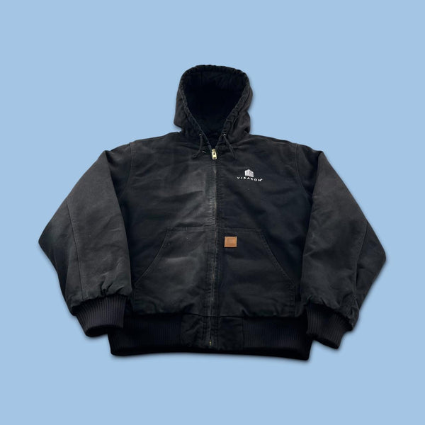 VINTAGE Y2K PADDED HOODED WORKWEAR BOMBER JACKET BLACK