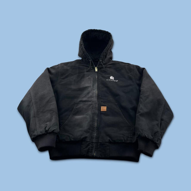 VINTAGE Y2K PADDED HOODED WORKWEAR BOMBER JACKET BLACK