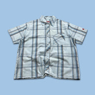 VINTAGE 00s ANIMAL CHECKERED CROPPED SHORT SLEEVE BUTTON UP SHIRT SKY BLUE