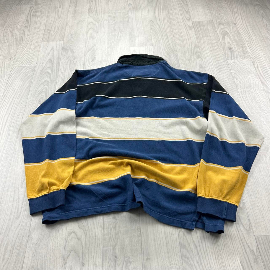 VINTAGE Y2K LACOSTE STRIPED LONG SLEEVE RUGBY POLO SHIRT BLUE / YELLOW