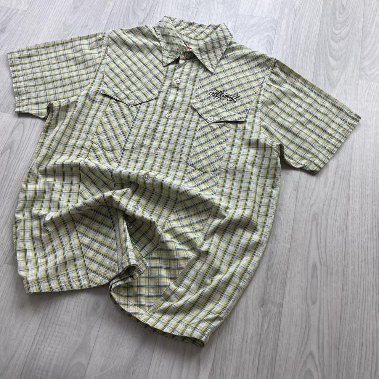 VINTAGE Y2K ANIMAL CHECKERED SHORT SLEEVE SHIRT YELLOW