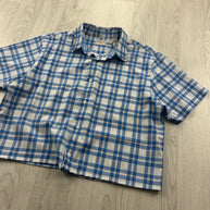 VINTAGE 00s DOCKERS CHECKERED CROPPED SHORT SLEEVE BUTTON UP SHIRT BLUE