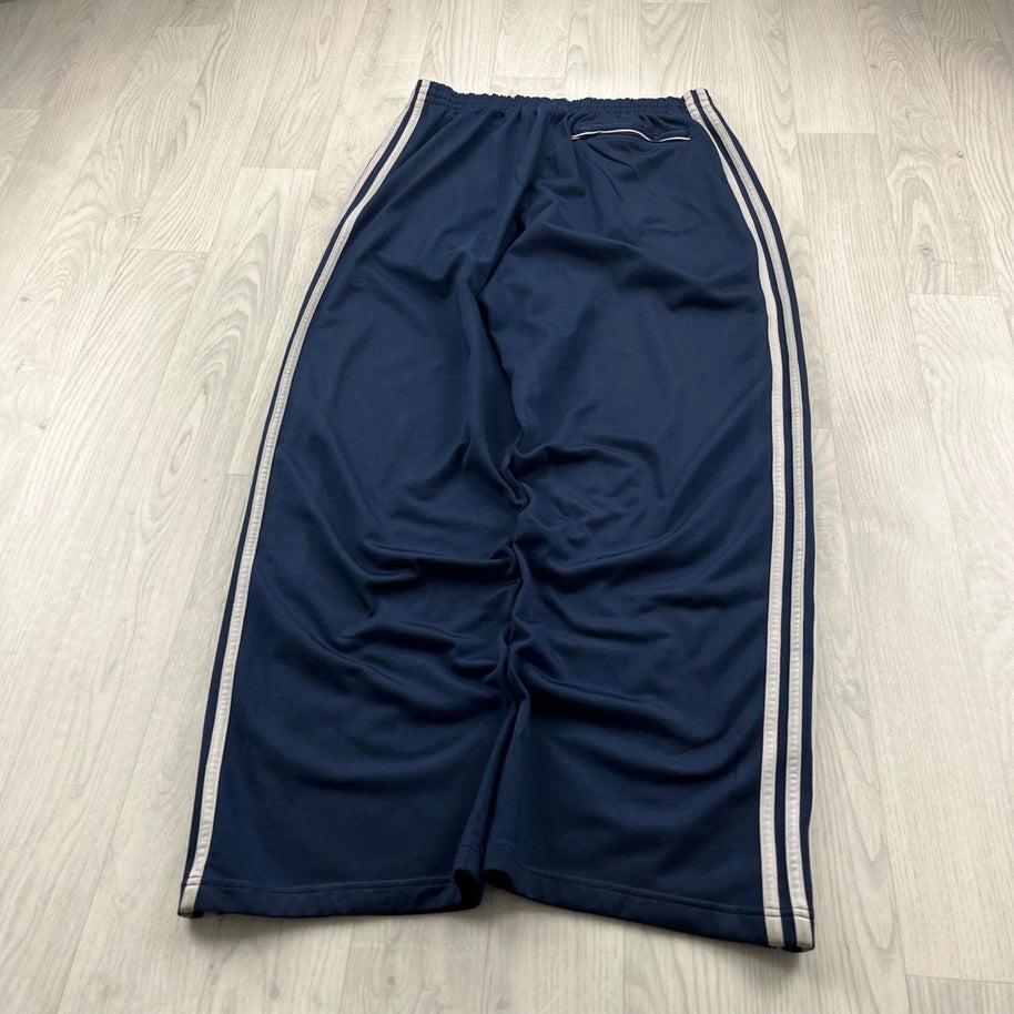 VINTAGE Y2K ADIDAS SIDE STRIPE BAGGY TRACKSUIT BOTTOMS NAVY