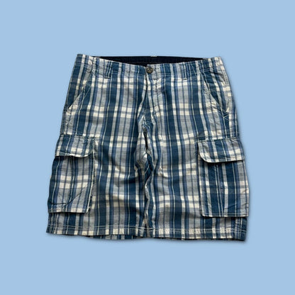 VINTAGE Y2K BAGGY CHECKERED PLAID SHORTS BLUE / WHITE