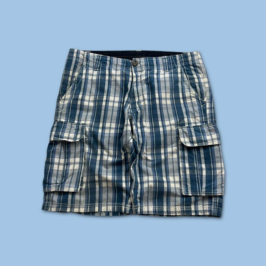 VINTAGE Y2K BAGGY CHECKERED PLAID SHORTS BLUE / WHITE