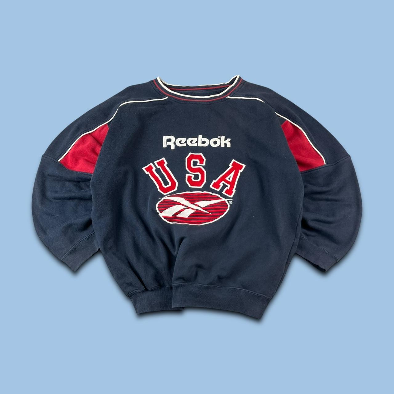 VINTAGE 90s REEBOK USA BIG LOGO BOXY SPORTY SWEATSHIRT NAVY