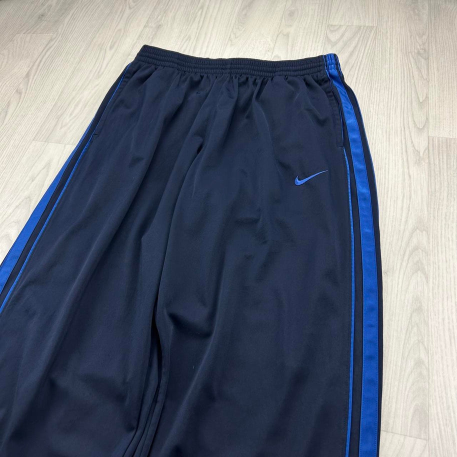 VINTAGE Y2K NIKE WIDE LEG SIDE STRIPE TRACKSUIT BOTTOMS NAVY / BLUE
