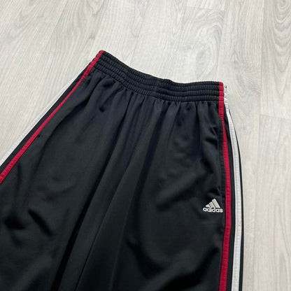 VINTAGE Y2K ADIDAS SIDE STRIPE BAGGY WIDE LEG TRACKSUIT BOTTOMS BLACK RED (M)