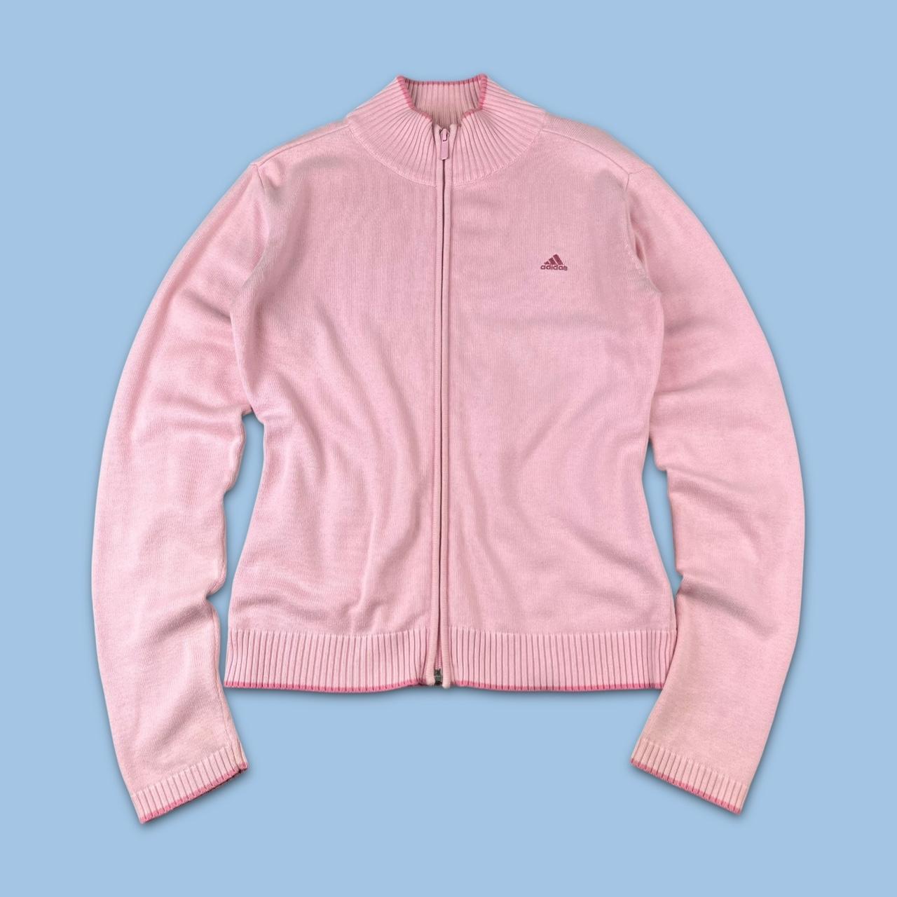VINTAGE Y2K ADIDAS ZIP UP KNITTED JUMPER BABY PINK