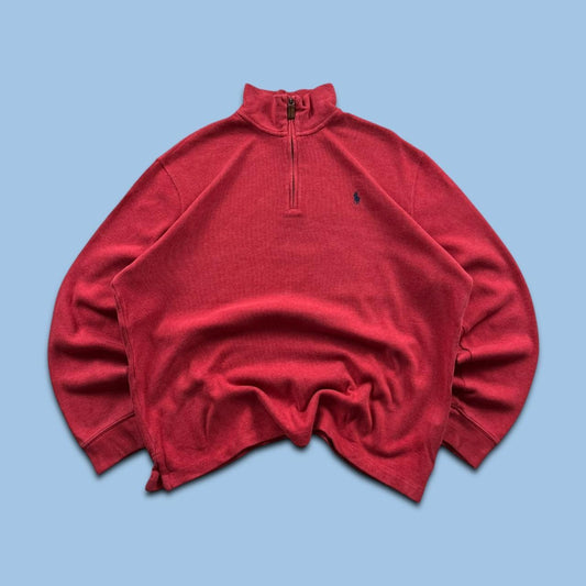 VINTAGE Y2K POLO RALPH LAUREN QUARTER ZIP KNITTED JUMPER RED