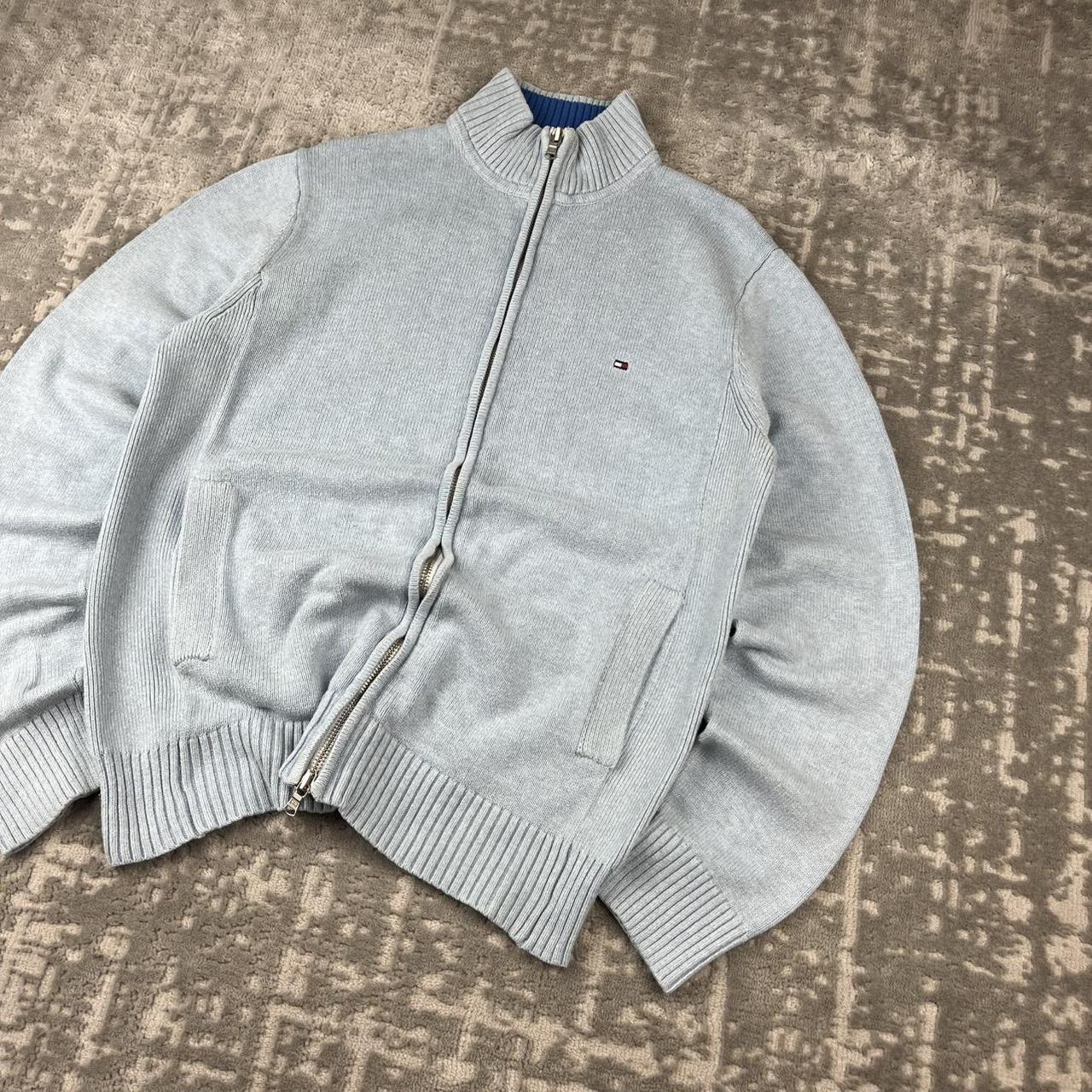 VINTAGE Y2K TOMMY HILFIGER ZIP UP KNITTED JUMPER LIGHT BLUE