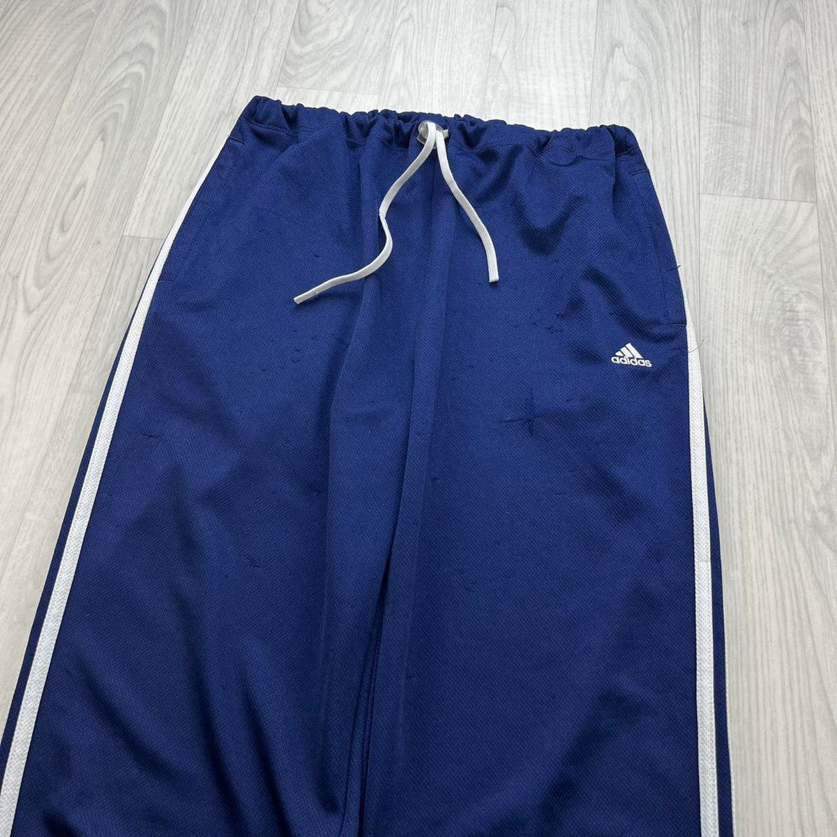 VINTAGE Y2K ADIDAS SIDE STRIPE BAGGY TRACKSUIT BOTTOMS NAVY