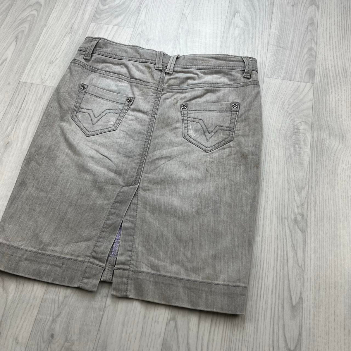 VINTAGE Y2K CLOCKHOUSE DENIM MIDI SKIRT GREY