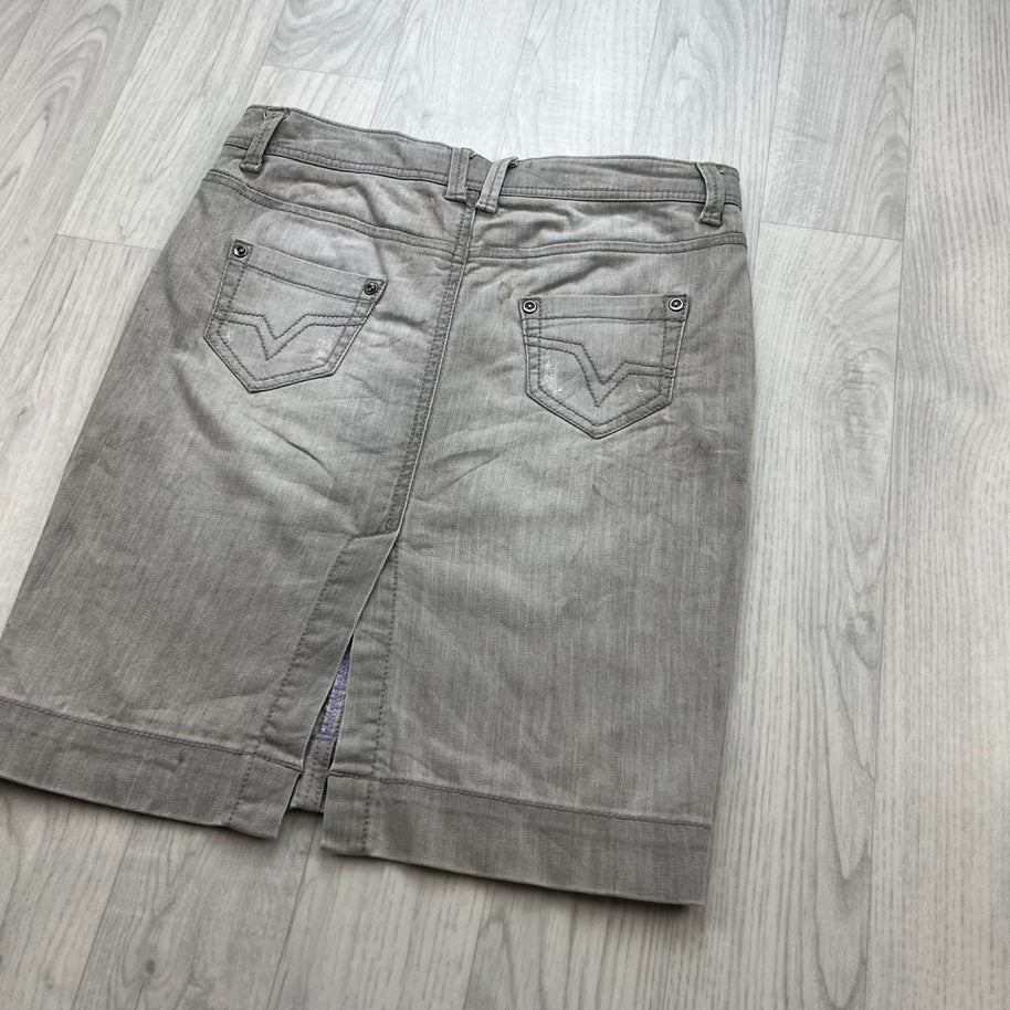 VINTAGE Y2K CLOCKHOUSE DENIM MIDI SKIRT GREY