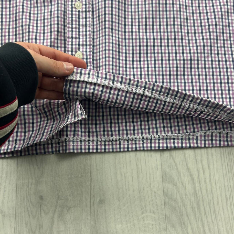 VINTAGE 00s RALPH LAUREN CHECKERED CROPPED SHORT SLEEVE BUTTON UP SHIRT PURPLE