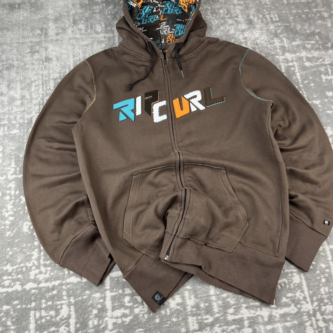 VINTAGE Y2K RIPCURL SPELL OUT ZIP UP HOODIE BROWN