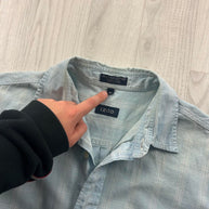 VINTAGE 00s IZOD CHECKERED CROPPED SHORT SLEEVE BUTTON UP SHIRT BLUE