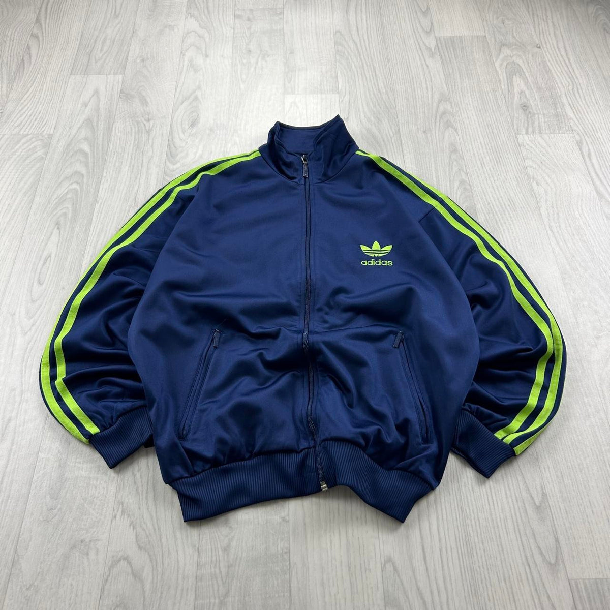 VINTAGE 90s ADIDAS TREFOIL ZIP UP TRACK JACKET NAVY / GREEN