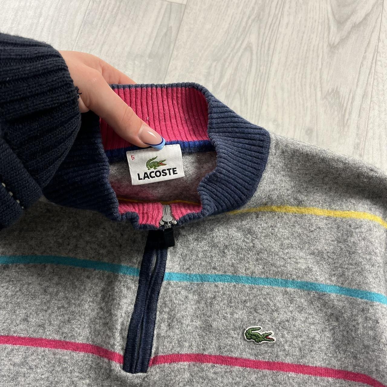 VINTAGE Y2K LACOSTE QUARTER ZIP STRIPED KNITTED JUMPER GREY