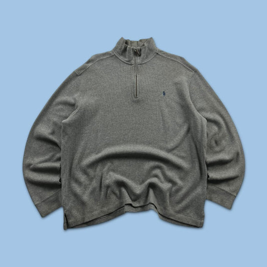 VINTAGE Y2K POLO RALPH LAUREN QUARTER ZIP KNITTED JUMPER GREY