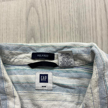 VINTAGE Y2K GAP STRIPED SHORT SLEEVE SHIRT WHITE / BLUE