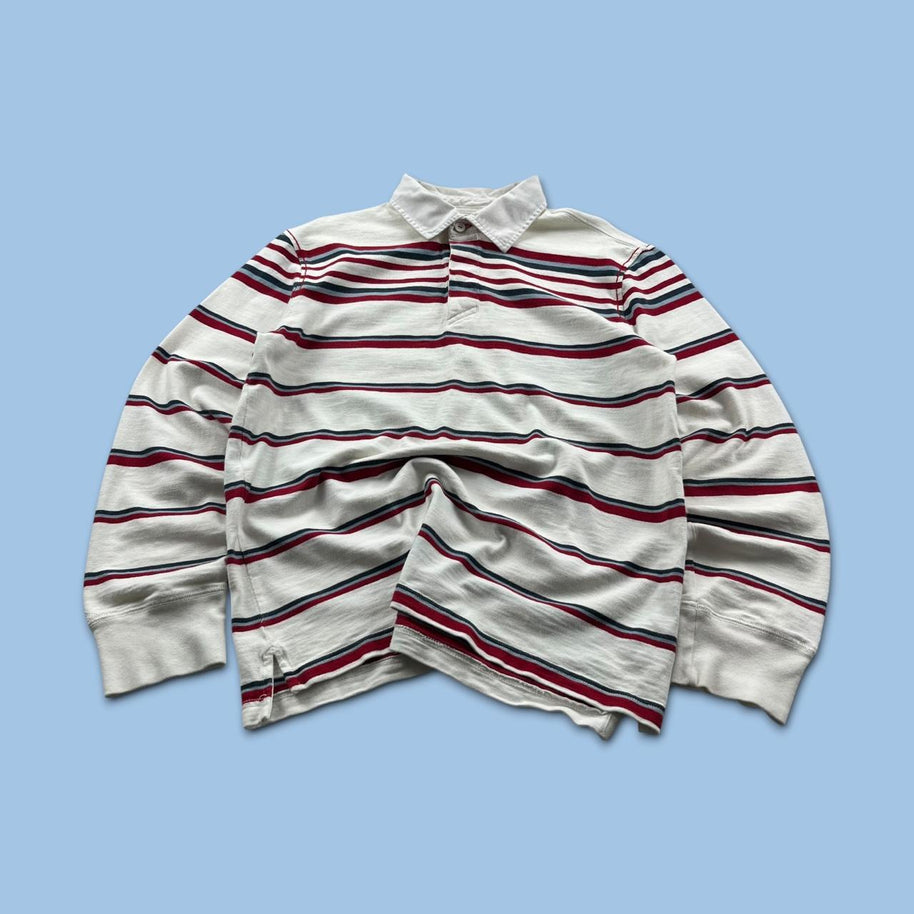 VINTAGE Y2K TOMMY HILFIGER STRIPED LONG SLEEVE RUGBY POLO SHIRT WHITE