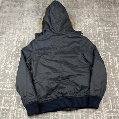 VINTAGE 00s ROXY FUR HOOD UTILITY BOMBER JACKET BLACK