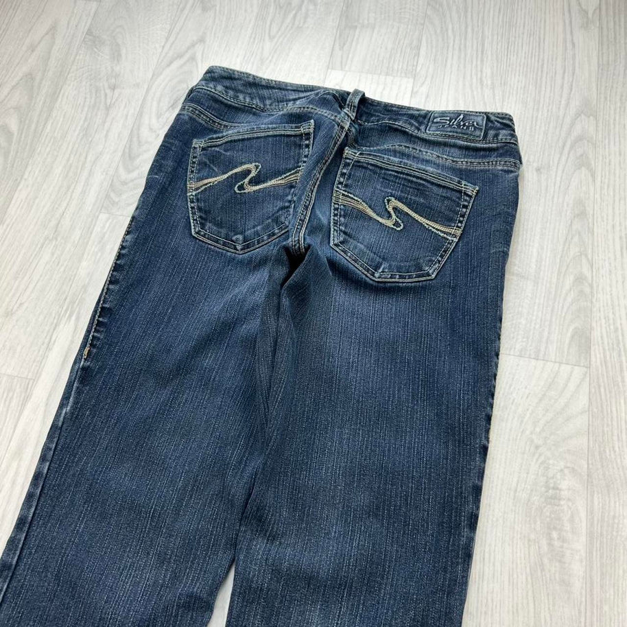 VINTAGE Y2K SILVER LOW RISE BOOTCUT FLARED JEANS BLUE