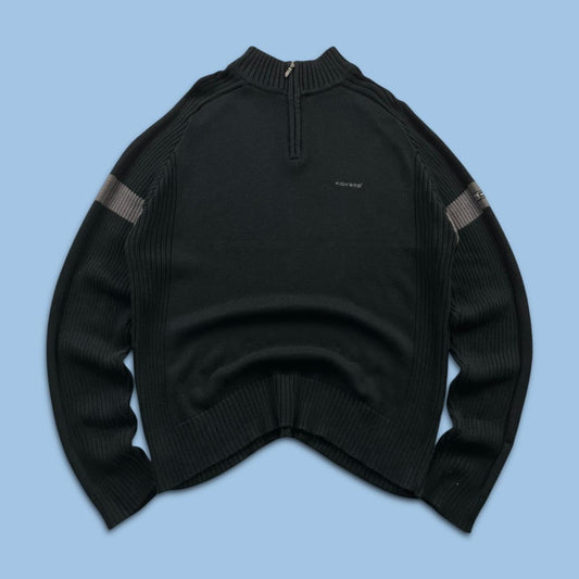 VINTAGE Y2K KICKERS CHUNKY QUARTER ZIP RIBBED KNITTED JUMPER BLACK