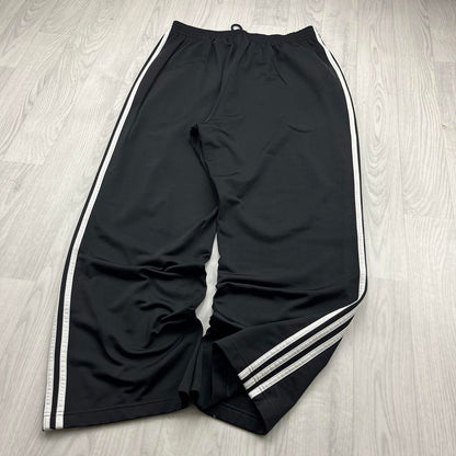 VINTAGE Y2K ADIDAS SIDE STRIPE BAGGY WIDE LEG TRACKSUIT BOTTOMS BLACK WHITE (XL)