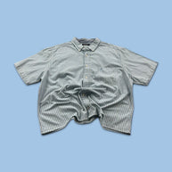 VINTAGE 00s NAUTICA STRIPED CROPPED SHORT SLEEVE BUTTON UP SHIRT WHITE BLUE