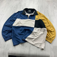 VINTAGE Y2K LACOSTE COLOUR BLOCK LONG SLEEVE RUGBY POLO SHIRT NAVY
