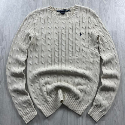 VINTAGE Y2K POLO RALPH LAUREN CHUNKY CABLE KNITTED JUMPER CREAM
