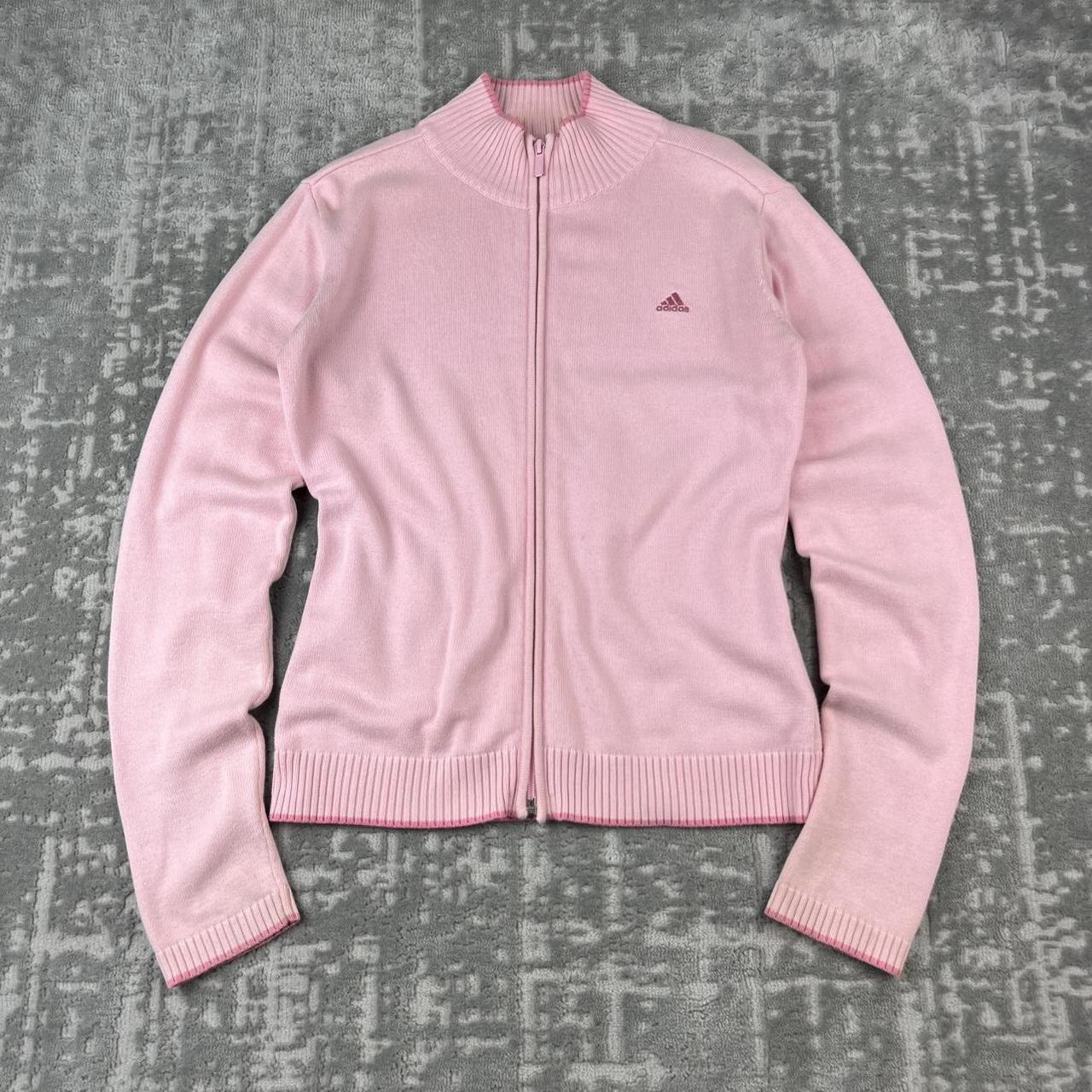 VINTAGE Y2K ADIDAS ZIP UP KNITTED JUMPER BABY PINK
