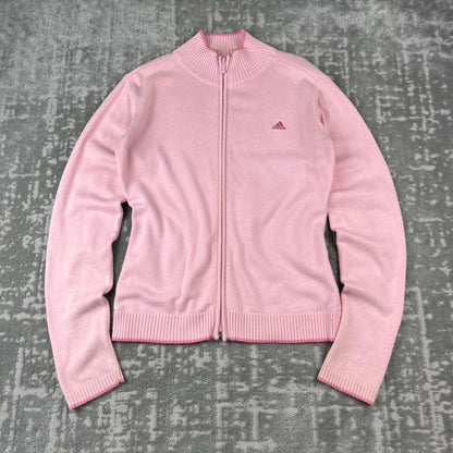 VINTAGE Y2K ADIDAS ZIP UP KNITTED JUMPER BABY PINK