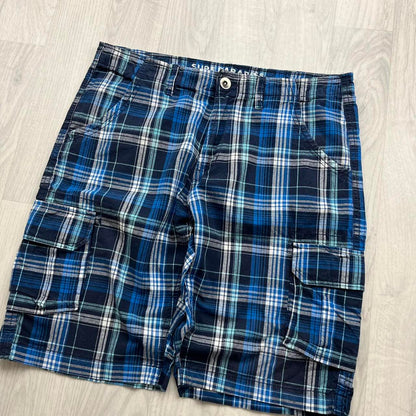 VINTAGE Y2K BAGGY CHECKERED PLAID SHORTS NAVY BLUE