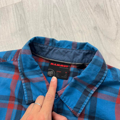 VINTAGE Y2K MAMMUT PLAID SHORT SLEEVE BUTTON UP SHIRT BLUE