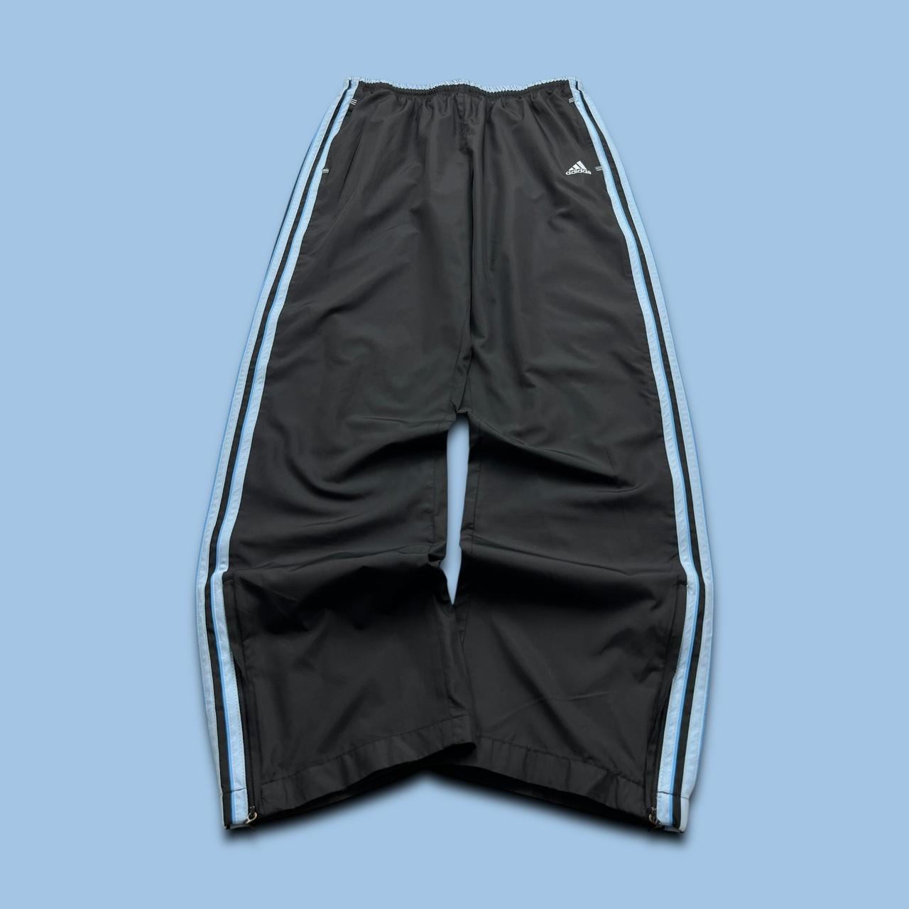 VINTAGE Y2K ADIDAS SIDE STRIPE BAGGY TRACKSUIT BOTTOMS BLACK BLUE (M)