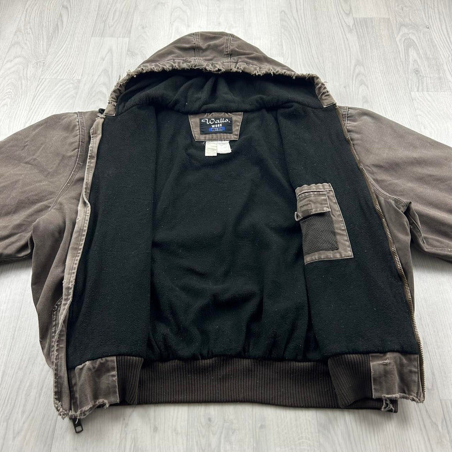 VINTAGE Y2K WALLS HOODED ACTIVE WORKWEAR BOMBER JACKET BROWN